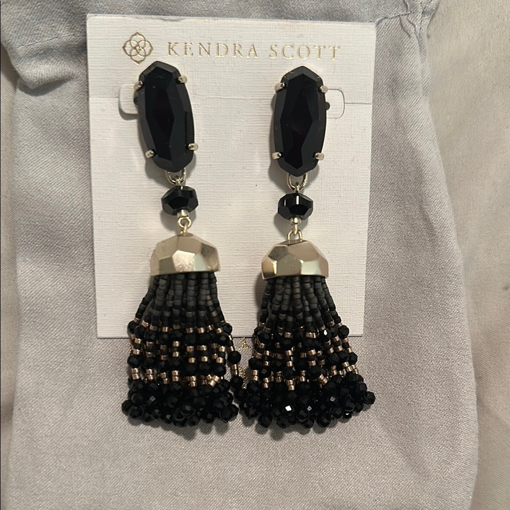 Kendra Scott Dove Black Cats Eye Beaded Tassel Earrings